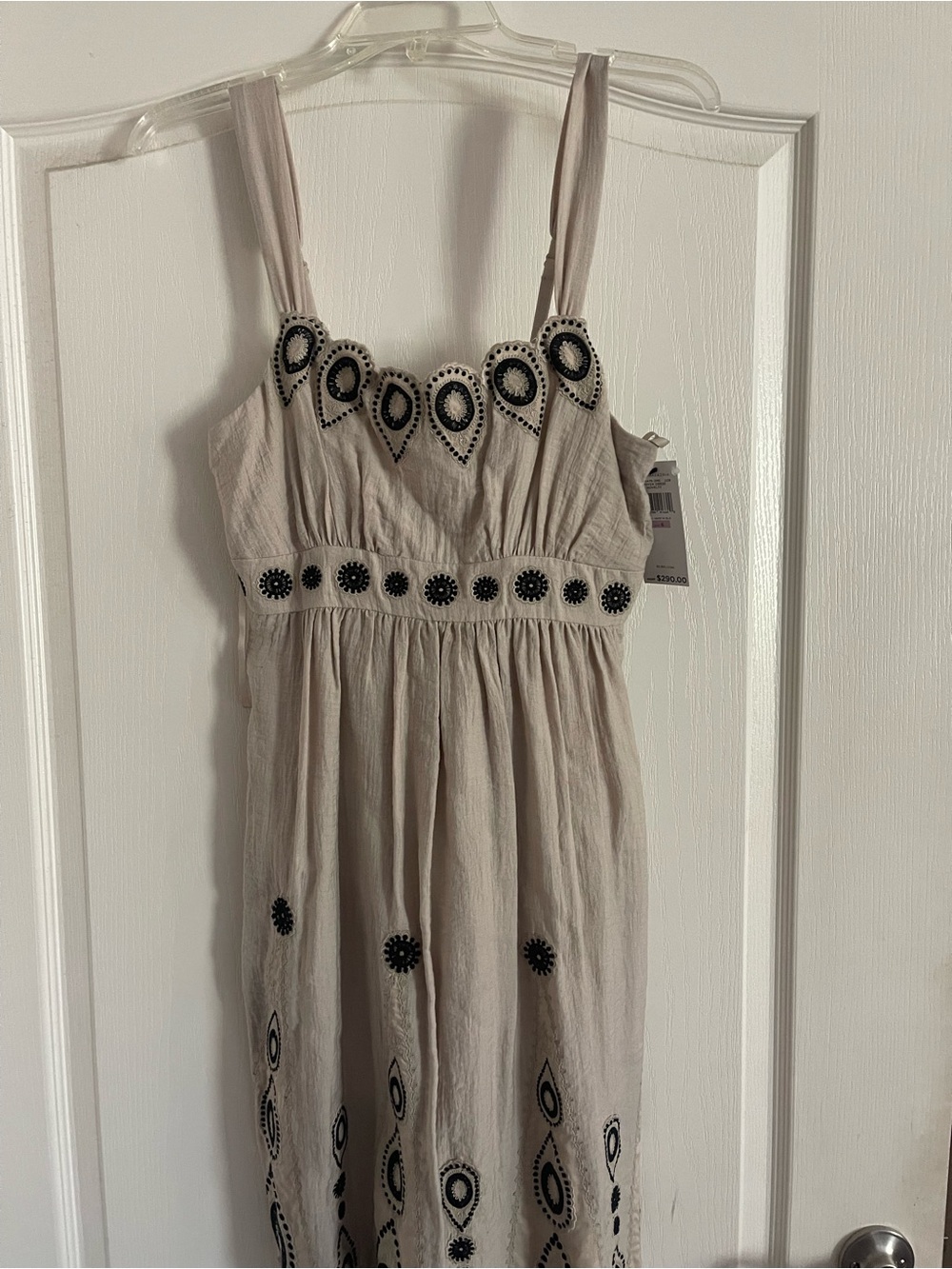 BCBGMaxAzria Light Beige Maxi Dress with Black Embroidery